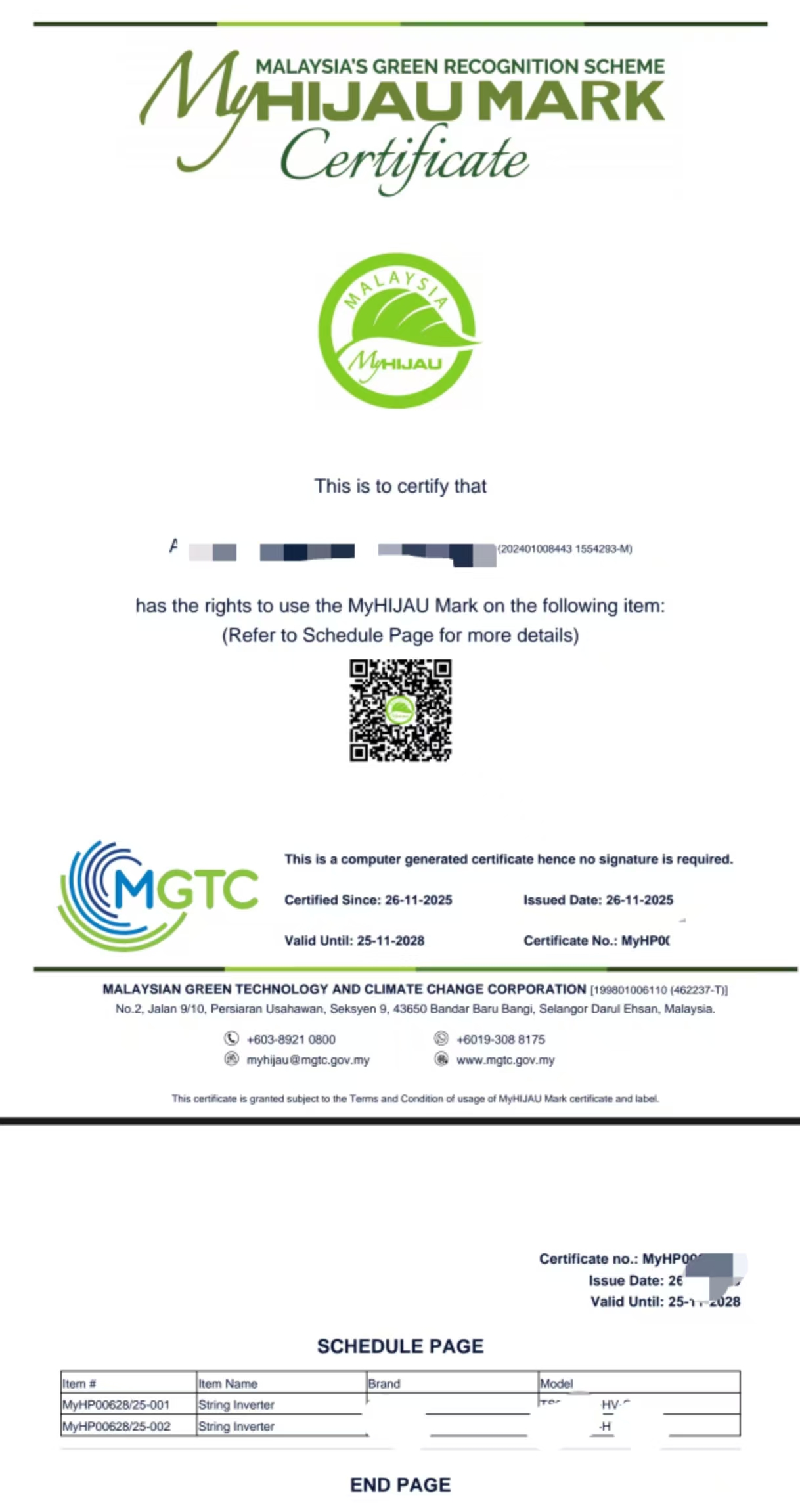 MyHIJAU Mark Certificate